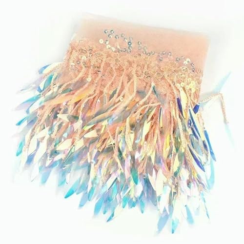 1–5 Yards, 15 cm, Paillettenquasten, Fransen, Netz-Spitzenbesatz zum Nähen von Hochzeitskleidern, Dekoration, Quaste, lateinamerikanische Tanzkleidu von OXFYY