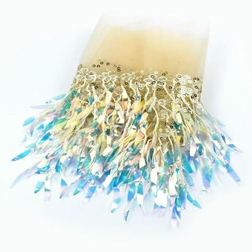 1–5 Yards, 15 cm, Paillettenquasten, Fransen, Netz-Spitzenbesatz zum Nähen von Hochzeitskleidern, Dekoration, Quaste, lateinamerikanische Tanzkleidu von OXFYY