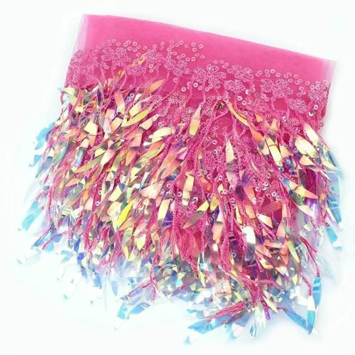 1–5 Yards, 15 cm, Paillettenquasten, Fransen, Netz-Spitzenbesatz zum Nähen von Hochzeitskleidern, Dekoration, Quaste, lateinamerikanische Tanzkleidu von OXFYY