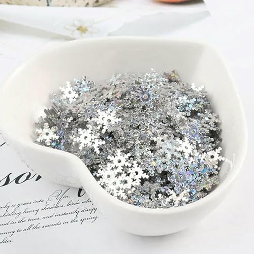 10 g/Packung Durchmesser 8 mm 10 mm Schneeflocken-Pailletten mit 1 Mittelloch Weihnachtsdekorationsmaterial Weiße Schneepailletten zum Nähen von Bastelarbeiten-Silber-8 mm 10 g 500 Stück von OXFYY