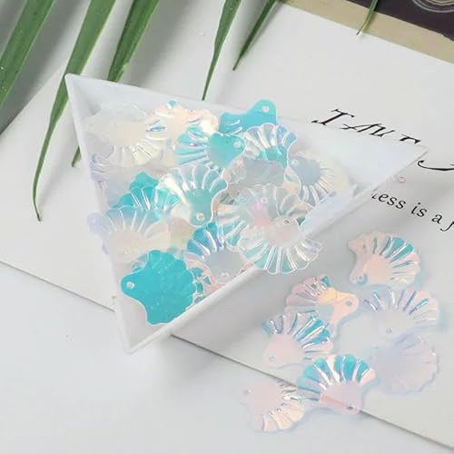 10 g/Packung blaue Kristallpailletten, PET, runde Blumen, Pflaumen, rechteckige Pailletten für Bastelarbeiten, Taschendekoration, DIY-Nähzubehör, 15 mm Muschel von OXFYY