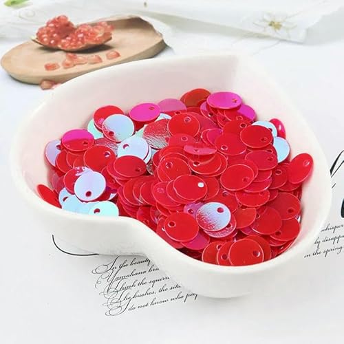 10 g (1000 Stück) 6 mm flache, runde Pailletten, zum Nähen, für Hochzeiten, Bastelarbeiten, PVC-Pailletten-Konfetti für Kleidungszubehör mit 1 seitlichen Loch, AB-Rot von OXFYY