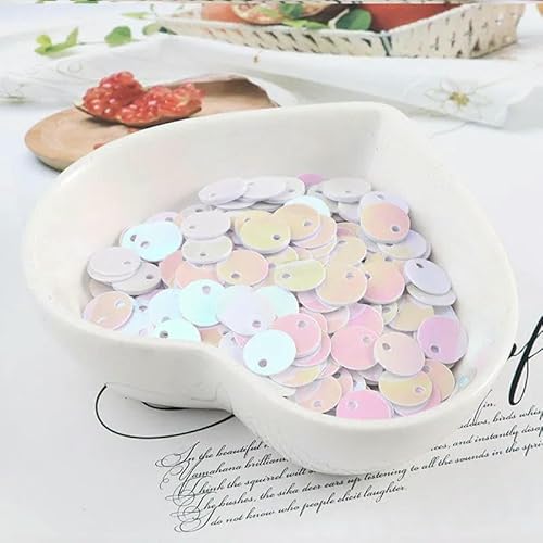 10 g (1000 Stück) 6 mm flache, runde Pailletten, zum Nähen, für Hochzeiten, Bastelarbeiten, PVC-Pailletten-Konfetti für Kleidungszubehör mit 1 seitlichen Loch, AB-Weiß von OXFYY
