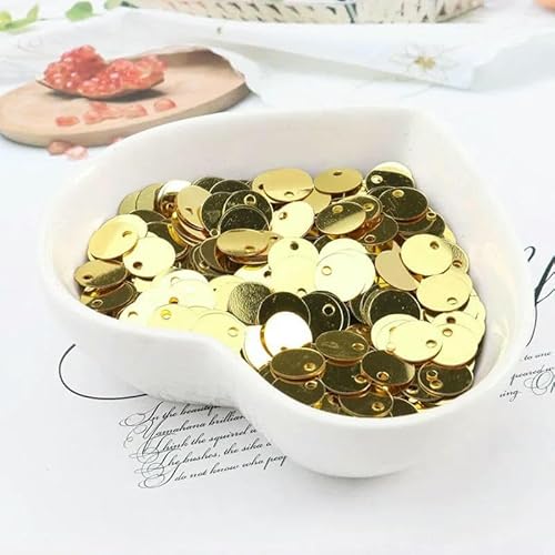 10 g (1000 Stück) 6 mm flache, runde Pailletten, zum Nähen, für Hochzeiten, Bastelarbeiten, PVC-Pailletten-Konfetti für Kleidungszubehör mit 1 seitlichen Loch, Hellgold von OXFYY