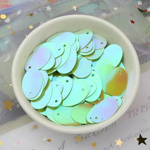 10 g (120 Stück)/Packung 12 x 20 mm ovale, eiförmige Pailletten, flaches PVC-Nähhandwerk mit seitlichem Loch, Bauchtanz-Kleidungsstück, DIY-Zubehör, AB Hellgrün von OXFYY