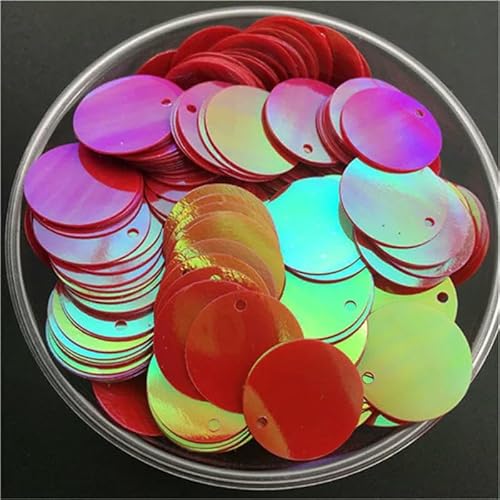 10 mm, 15 mm, 20 mm, 25 mm, 30 mm, PVC, flach, rund, lose Pailletten, zum Nähen, für Hochzeiten, Bastelzubehör mit 1 seitlichen Loch, AB Rot, 10 mm, 400 Stück, 10 g von OXFYY