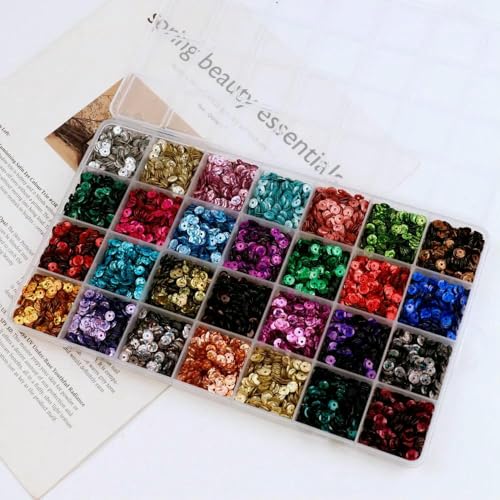 24/28 Farben Pailletten 5 mm rund Flatback Pailletten Konfetti für handgefertigte Tasche Party/Hochzeitskleid Nähzubehör D-01002-S2-5mm von OXFYY