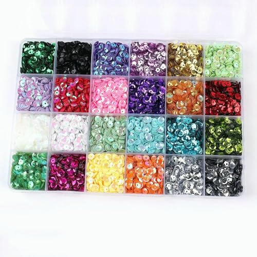 24 Farben, leuchtende Pailletten, runde Flatback-Konfetti-Pailletten, zum Nähen von Hochzeitskleidern, Bastelzubehör, 24 Farben 24 Farben, leuchtende Pailletten, runde Flatback-Konfetti-Pailletten, zum Nähen von Hochzeitskleidern, Bastelzubehör, 24 Farben von OXFYY