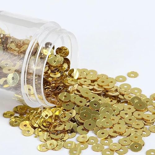 3,0 mm, 4,0 mm, 5 mm, 6 mm, flache, runde, lose PVC-Pailletten, zum Nähen, Basteln für Hochzeitsdekoration, Kleidungsstücke, Kleider, Schuhkappen, DIY-Zubehör, Hellgold, 4,0 mm, 2000 von OXFYY