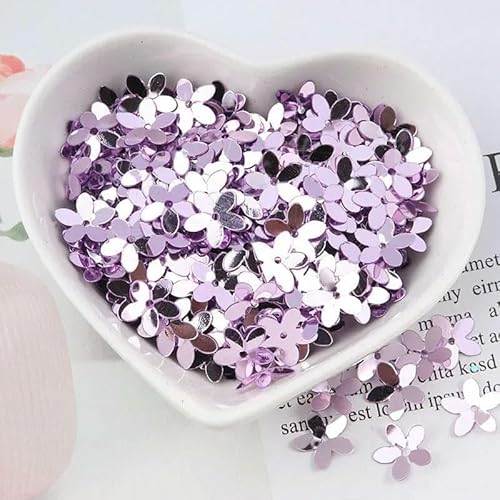 3D-Blumen-Pailletten, matt, 10 mm, Tasse, fünfblättrige Pflaumenpailletten, PVC-Gitter, Pailletten zum Nähen von Hochzeitskleidern, Zubehör, 300 Stück, Lila von OXFYY