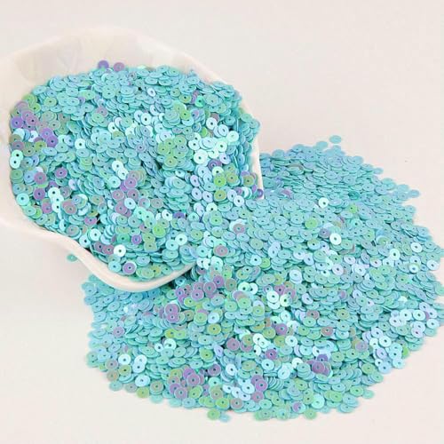 4,0 mm Pailletten, flach, rund, lose PVC-Pailletten mit kleinem Mittelloch für Hochzeitshandwerk, Nähzubehör, 2000 Stück (10 g) – AB BLAU – 4,0 mm, 10 g von OXFYY