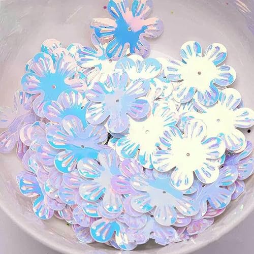 50 g 22 mm 30 mm Blumenform, lose Pailletten zum Basteln, Konfetti, Glitzerpailletten, Nähzubehör, Kleidungsstück, Lentejuelas-weiß-22 mm von OXFYY