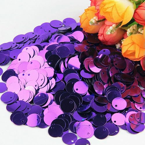 50 g große Pailletten, 10 mm, 15 mm, 20 mm, 25 mm, 30 mm, flache, runde Pailletten, Nähen, Hochzeits-Bastelzubehör, dunkelviolett, 25 mm, 50 g, 300 Stück von OXFYY