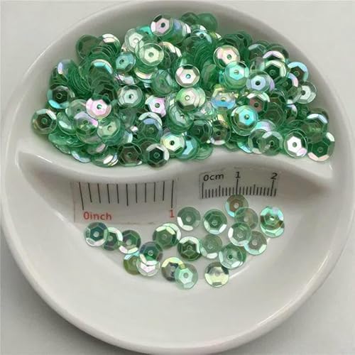 6 mm große, runde, transparente PVC-Pailletten zum Nähen, Basteln, für Hochzeitsdekoration, Kleidungsstücke, Kleider, Schuhkappen, DIY – Spezialgrün – 6 mm, 720 Stück, 10 g von OXFYY