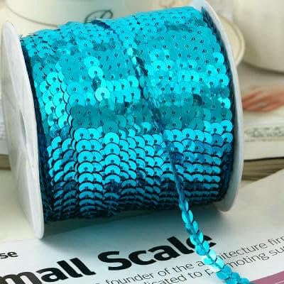 91,4 m 6 mm flaches, rundes Pailletten-Spitzenband zum Aufnähen auf Besatz, Paillettenschnüre auf Rolle zum Basteln, Stoffaccessoires für Damen, Seeblau von OXFYY