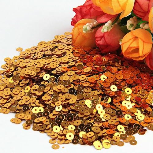 Goldpailletten, 3,0 mm, 4,0 mm, 5 mm, 6 mm, flache, runde, lose Pailletten zum Basteln, Nähen, Dekoration, DIY-Zubehör, 4,0 mm, Dunkelgold, 50 Gramm Goldpailletten, 3,0 mm, 4,0 mm, 5 mm, 6 mm, flache, runde, lose Pailletten zum Basteln, Nähen, Dekoration, DIY-Zubehör, 4,0 mm, Dunkelgold, 50 Gramm von OXFYY