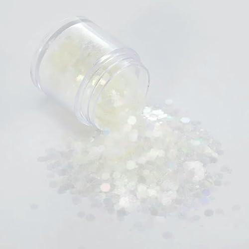 Holografisches, grobes Glitzerharz, Paillettenflocken, Basteln, grobes Harz, Becher für die Herstellung von Glitzerschmuck im Nagel- und Gesichtsbereich, weiß, 15 g von OXFYY