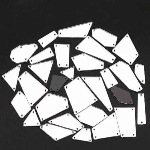 Klare Kristalle, Nähspiegel, 30 Stile, zufällig gemischt, zum Aufnähen, Strasssteine, flache Rückseite, Acryl-Strass-Applikation für Kleidung, 50 Stück, Silber von OXFYY