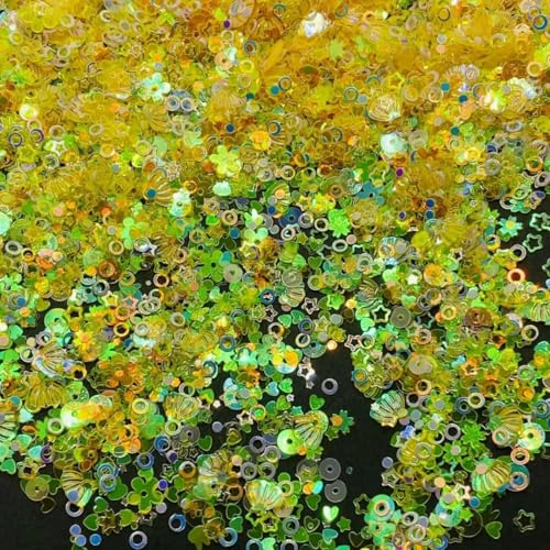 Mix Star Heart Shell Shaped Sequin Glitter Bunte lose Pailletten für Shaker Card NailArt Scrapbook Dekoration Makeup Konfetti-Gelb-10g von OXFYY
