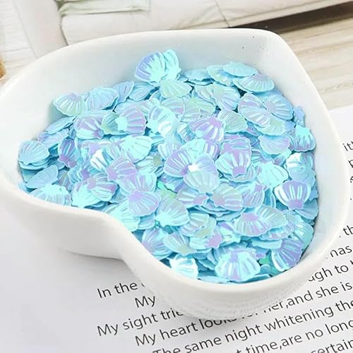 Muschel-Pailletten, 7 mm, PVC, lose, Glitzer-Pailletten für Nagelkunst, Maniküre, Nähen, Hochzeitsdekor, Konfetti, 600 Stück, AB Hellblau, von OXFYY