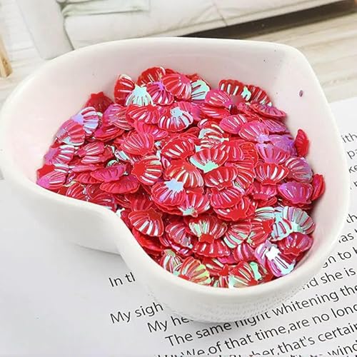Muschel-Pailletten, 7 mm, PVC, lose, Glitzer-Pailletten für Nagelkunst, Maniküre, Nähen, Hochzeitsdekor, Konfetti, 600 Stück, AB Rot, 7 mm von OXFYY