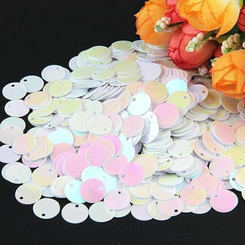 Pailletten, flach, rund, groß, 10 mm, 15 mm, 20 mm, 25 mm, Randloch, lose Pailletten für Karneval, Kinder, Tanz, DIY-Dekoration, Pailletten, ABweiß, 10 mm, 50 g, 1250 Stück Pailletten, flach, rund, groß, 10 mm, 15 mm, 20 mm, 25 mm, Randloch, lose Pailletten für Karneval, Kinder, Tanz, DIY-Dekoration, Pailletten, ABweiß, 10 mm, 50 g, 1250 Stück von OXFYY