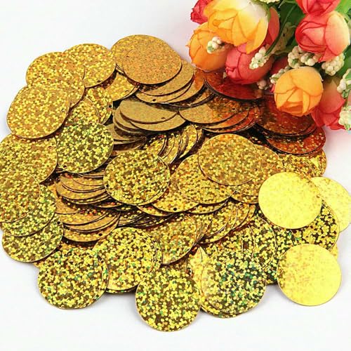 Pailletten, flach, rund, groß, 10 mm, 15 mm, 20 mm, 25 mm, Randloch, lose Pailletten für Karneval, Kinder, Tanz, DIY-Dekoration, Pailletten, Lasergold, 25 mm, 20 g, 120 Stück Pailletten, flach, rund, groß, 10 mm, 15 mm, 20 mm, 25 mm, Randloch, lose Pailletten für Karneval, Kinder, Tanz, DIY-Dekoration, Pailletten, Lasergold, 25 mm, 20 g, 120 Stück von OXFYY