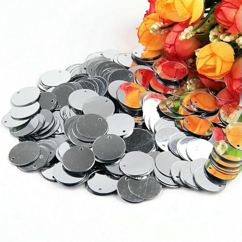 Pailletten, flach, rund, groß, 10 mm, 15 mm, 20 mm, 25 mm, Randloch, lose Pailletten für Karneval, Kinder, Tanz, DIY-Dekoration, Pailletten, Silber, 20 mm, 20 g, 180 Stück Pailletten, flach, rund, groß, 10 mm, 15 mm, 20 mm, 25 mm, Randloch, lose Pailletten für Karneval, Kinder, Tanz, DIY-Dekoration, Pailletten, Silber, 20 mm, 20 g, 180 Stück von OXFYY