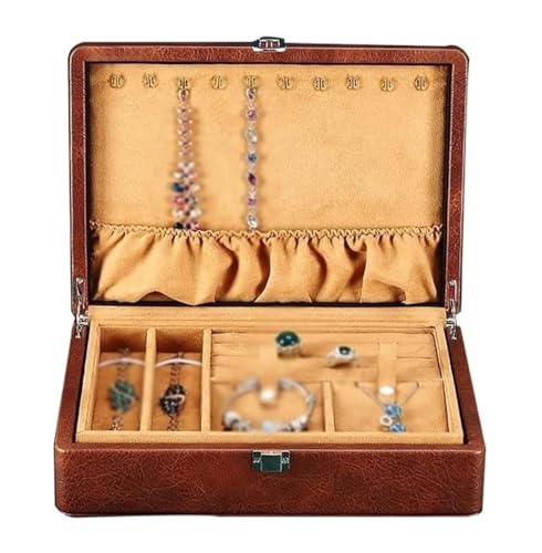 Schmuckkästen Schmuckschatulle PU-Leder Schmucketui Schmuck Aufbewahrungsbox Ohrring Halskette Schmuck Organizer Schmuckhalter Geschenke(Brown) von OXOAMP