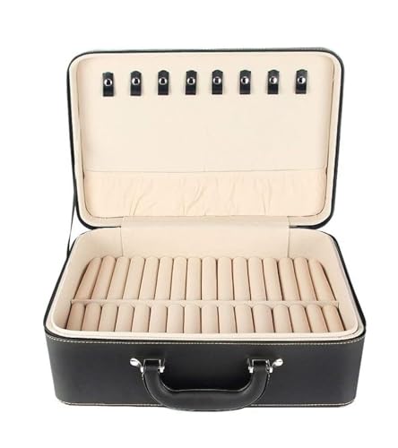 Schmuckkästen Schmuckschatulle aus Leder mit 30 Fächern und Tragegriff, tragbare Schmuckschatulle. Schmuckhalter Geschenke(Noir) von OXOAMP