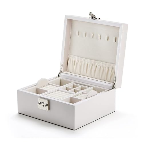 Schmuckkästen Schmuckschatulle for Damen, 2-lagiger Schmuck-Organizer, Vitrine mit Reisefächern, Schmuckaufbewahrung, Schmuckhalter Geschenke(Blanc) von OXOAMP
