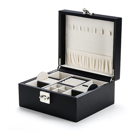 Schmuckkästen Schmuckschatulle for Damen, 2-lagiger Schmuck-Organizer, Vitrine mit Reisefächern, Schmuckaufbewahrung, Schmuckhalter Geschenke(Noir) von OXOAMP