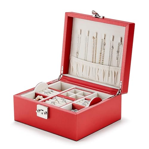 Schmuckkästen Schmuckschatulle for Damen, 2-lagiger Schmuck-Organizer, Vitrine mit Reisefächern, Schmuckaufbewahrung, Schmuckhalter Geschenke(Red) von OXOAMP