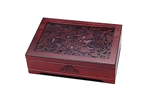 Schmuckkästen Vitrine aus Holz mit Spiegel oder Glasplatte, Vintage-Schmuckschatulle for Damen Geschenke(Red) von OXOAMP