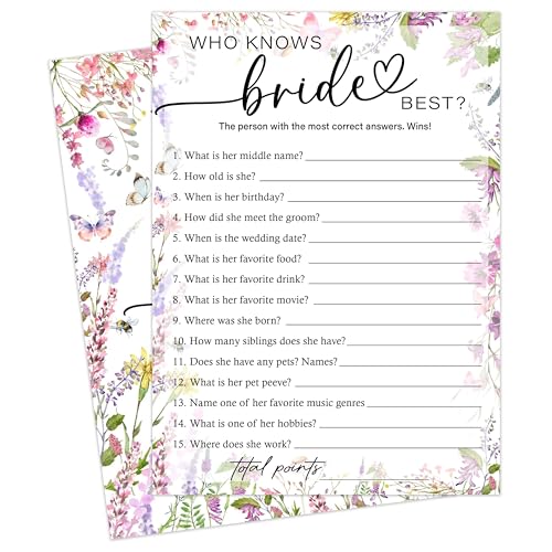 OXRUN B07 "Who Knows The Bride Best", Wildblumen-Brautparty, Spielkarten, 25 Gäste, elegante Hochzeitsaktivität für Junggesellinnenabschied, Verlobung, Partyzubehör OXRUN B07 "Who Knows The Bride Best", Wildblumen-Brautparty, Spielkarten, 25 Gäste, elegante Hochzeitsaktivität für Junggesellinnenabschied, Verlobung, Partyzubehör von OXRUN