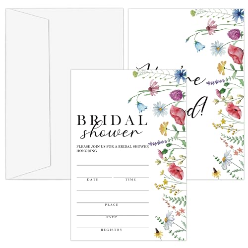 OXRUN Einladungen für Brautparty, 25 Boho-Blumeneinladungen mit Umschlägen für Brautparty, Empfang, Verlobung, Party, Wildblumen-Hochzeitskarten - D03 von OXRUN