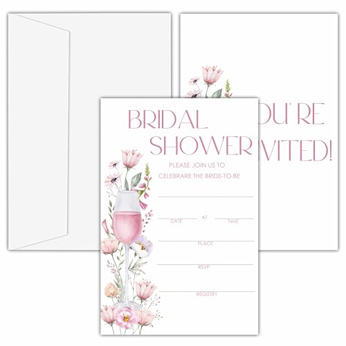 OXRUN Einladungen für Brautparty, 25 rosa Champagnereinladungen mit Umschlägen für Brautparty, Empfang, Verlobungsfeier, Blumenhochzeit, Partykarten - B16 von OXRUN