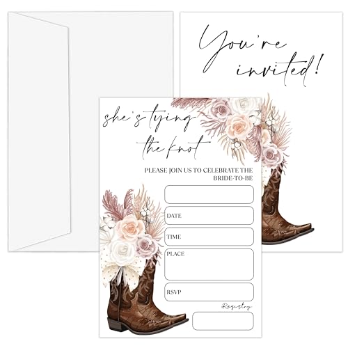 OXRUN Einladungen für Brautparty, Cowgirl, mit Umschlägen, für Brautparty, Empfang, Verlobung, Party, Land-Blumenhochzeitskarten, D06, 25 Stück von OXRUN