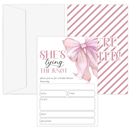 OXRUN Einladungen zur Brautparty, 25 Stück, mit Umschlägen für Brautparty, Empfang, Verlobung, Party, elegante rosa Schleife, Hochzeitskarten - D07 von OXRUN