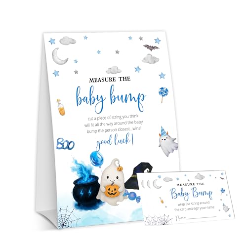 OXRUN Halloween Babyparty Spiele, Little Ghost Measure The Baby Bump für gruselige Gender Reveal Party Dekorationen, 1 Schild mit 50 Ratekarten - B03 OXRUN Halloween Babyparty Spiele, Little Ghost Measure The Baby Bump für gruselige Gender Reveal Party Dekorationen, 1 Schild mit 50 Ratekarten - B03 von OXRUN