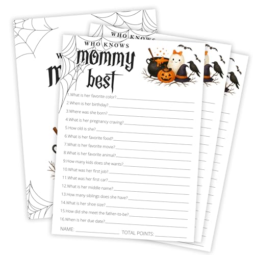 OXRUN Lustige Babyparty-Spiele, Halloween, wer kennt Mama am besten, 30 doppelseitige Spielkarten zum Ausfüllen des kleinen Geistes, zum Enthüllen, gruseliges Partyzubehör – D04 von OXRUN