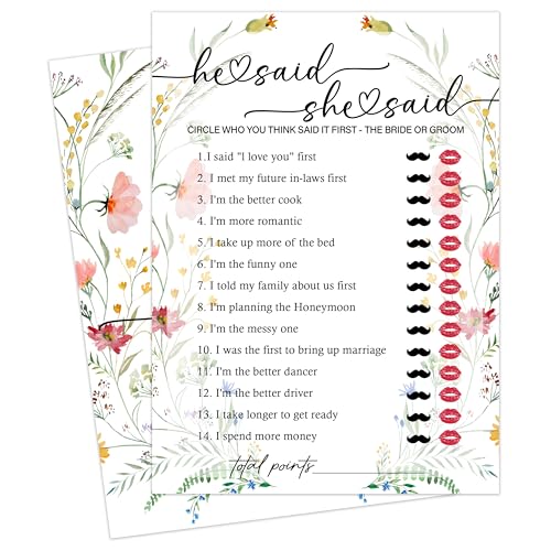 OXRUN Wildblumen-Hochzeits-Party-Spiele, He Said She Said, Brautparty-Spiel, 25 elegante Hochzeitsaktivitäten für Junggesellinnenabschied, Verlobung, Partyzubehör – C03 OXRUN Wildblumen-Hochzeits-Party-Spiele, He Said She Said, Brautparty-Spiel, 25 elegante Hochzeitsaktivitäten für Junggesellinnenabschied, Verlobung, Partyzubehör – C03 von OXRUN