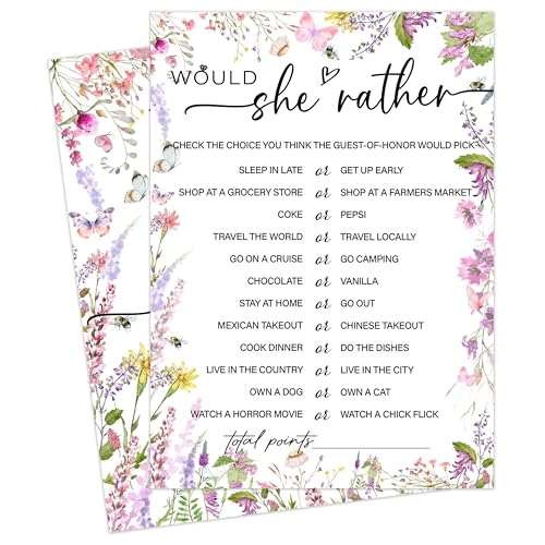 OXRUN Wildblumen-Hochzeits-Party-Spiele, "Would She Rather Bridal Shower", 25 elegante Karten, Aktivität für Junggesellinnenabschied, Verlobung, Partyzubehör, Gastgeschenke – B05 OXRUN Wildblumen-Hochzeits-Party-Spiele, "Would She Rather Bridal Shower", 25 elegante Karten, Aktivität für Junggesellinnenabschied, Verlobung, Partyzubehör, Gastgeschenke – B05 von OXRUN