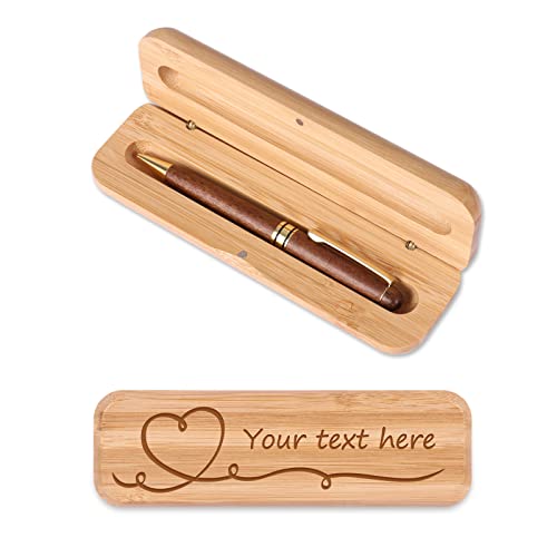 OXYEFEI Holz-Kugelschreiber und Holzbox mit Name Graviert Kugelschreiber Hochwertig mit Stifteetui mit Individueller Wunsch-Gravur als Geschenk Kugelschreiber Etui aus Bambus (Braun) von OXYEFEI