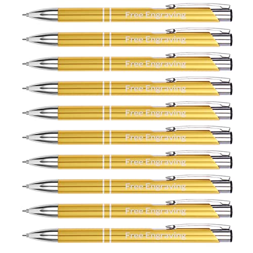 OXYEFEI Metall Kugelschreiber mit Gravur, 10 stück Personalisierte Kulis Stifte Werbekugelschreiber mit Wunschtext & Logo, 1MM StrichstäRke, Schwarz Schreibend (Gold) von OXYEFEI