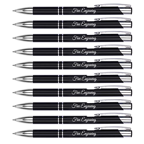 OXYEFEI Metall Kugelschreiber mit Gravur, 10 stück Personalisierte Stifte mit Wunschtext & Logo Großraum-Mine, 1MM StrichstäRke, Schwarz Schreibend von OXYEFEI
