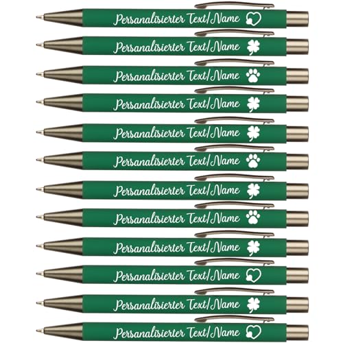 OXYEFEI Kugelschreiber mit Gravur,Metall Kugelschreiber Personalisiert mit Wunschtext & Logo, Einziehbarer Kugelschreiber Hochwertig,Büroartikel,Schreibfarbe schwarz,7 Stück(Grün) von OXYEFEI