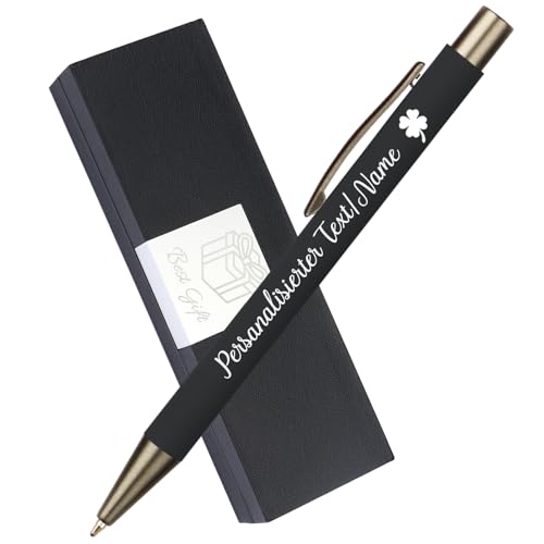 OXYEFEI Kugelschreiber mit Gravur,Metall Kugelschreiber Personalisiert mit Wunschtext & Logo, Kugelschreiber mit Geschenkverpackung,Schreibfarbe schwarz,Personalisierte Geschenk(Schwarz) von OXYEFEI