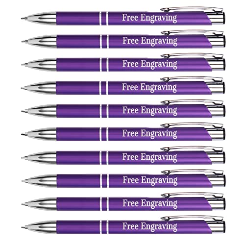 OXYEFEI Metall Kugelschreiber Personalisiert, 10 stück Stift Hochwertig mit Gravur & Logo Auswechselbare Großraum-Mine, 1MM StrichstäRke, Schwarz Schreibend (Violett) von OXYEFEI