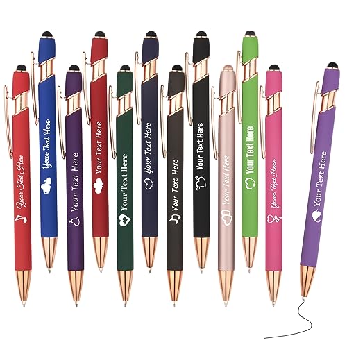 OXYEFEI Rosegold Kugelschreiber mit Gravur, 1mm 12Farben Optional mit Stiftspitze Personalisierte Stifte Hochwertig Metall Touchpen mit Text Muster oder Logo für Touchscreens(12 Stück, sortiert) von OXYEFEI